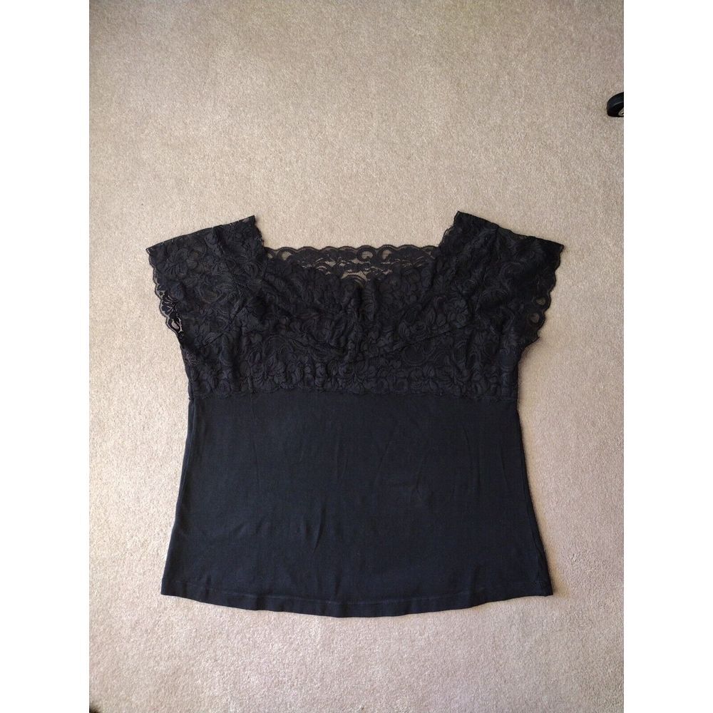 Torrid Blouse Woman 3 (3X) Black Lace Short Sleeves Stretch Cropped Party Casual - Picture 2 of 7